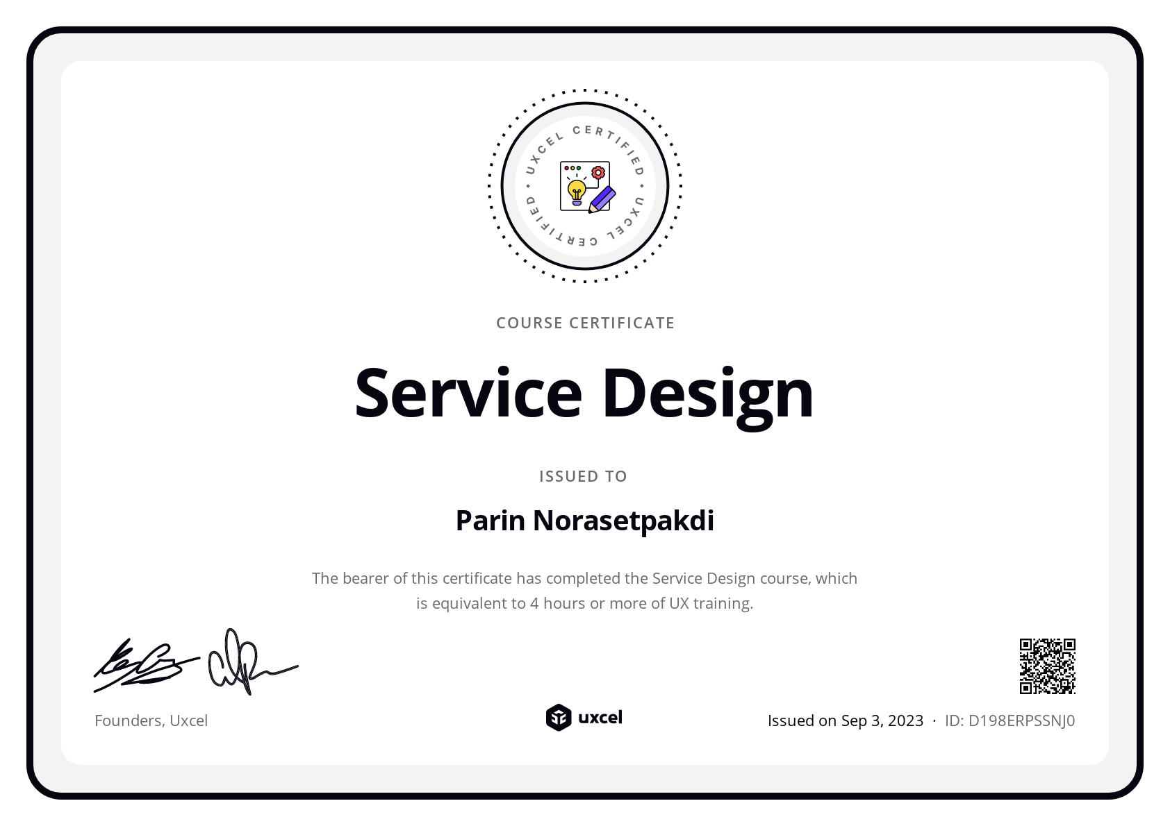 Parin Norasetpakdi's certificate